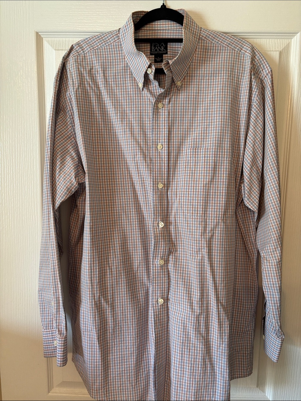 Jos. A. Bank Men's Button-Down Dress Shirt - Blue & Orange Check